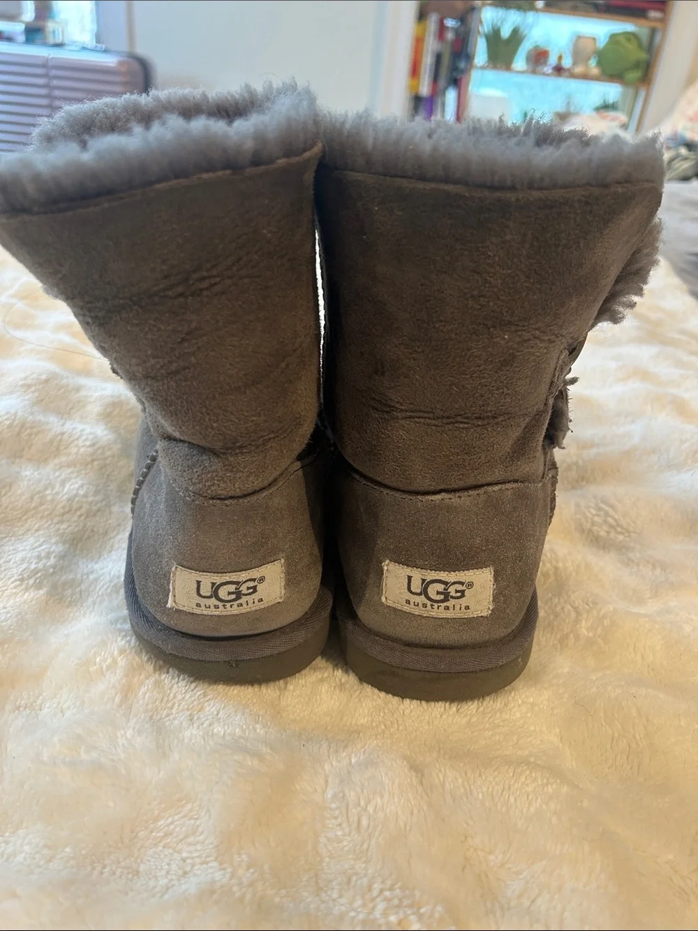 UGG Charcoal Suede Shearling Button Boot